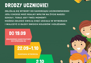 Plakat informacyjny o wyborach do samorządu uczniowskiego